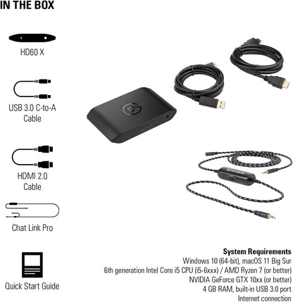HD60 X External Capture Card & Chat Link Pro – Audio Adapter, for PS5, PS4, Nintendo Switch, Capture Voice Chat, Gameplay Sound, Extra Long Cable