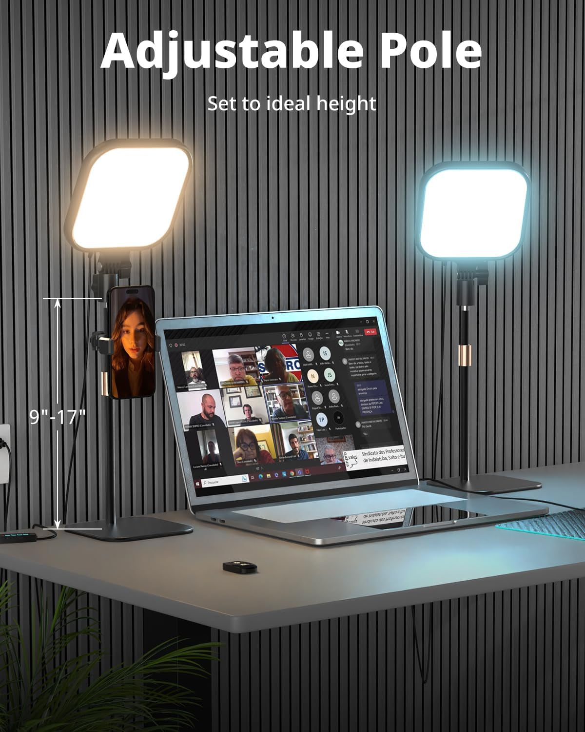 Zoom Lighting for Computer, Video Conference Lighting for Video Calls, Desk Light with Stand and Phone Holder for Webcam, Home Office, Podcast, Online Meetings, Live Streaming