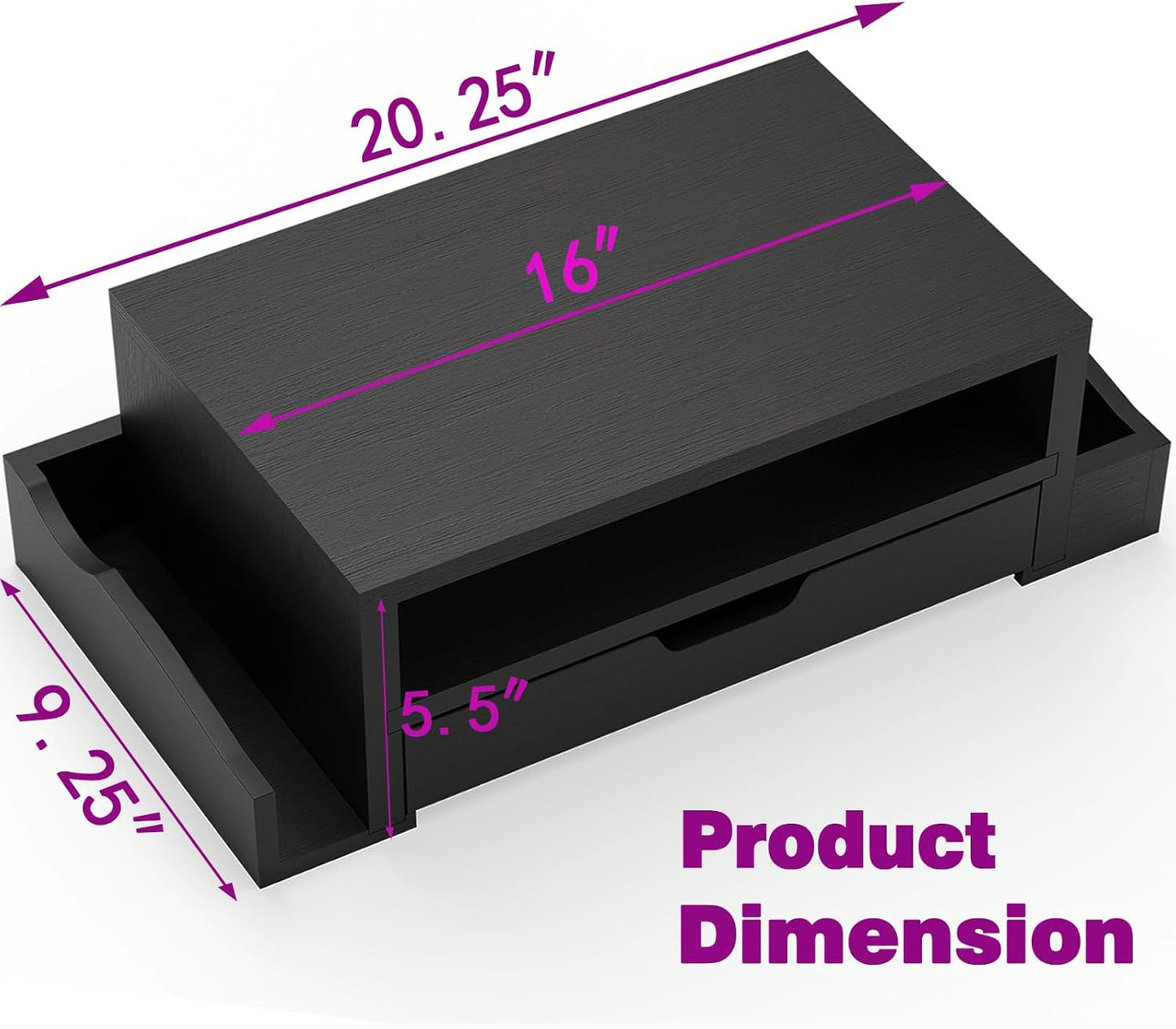 Monitor Stand Riser and Computer Wood Desk Organizer with Drawer and Pen Holder for Laptop, Computer, Imac, Black