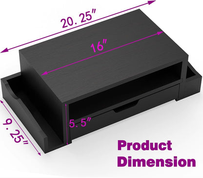 Monitor Stand Riser and Computer Wood Desk Organizer with Drawer and Pen Holder for Laptop, Computer, Imac, Black
