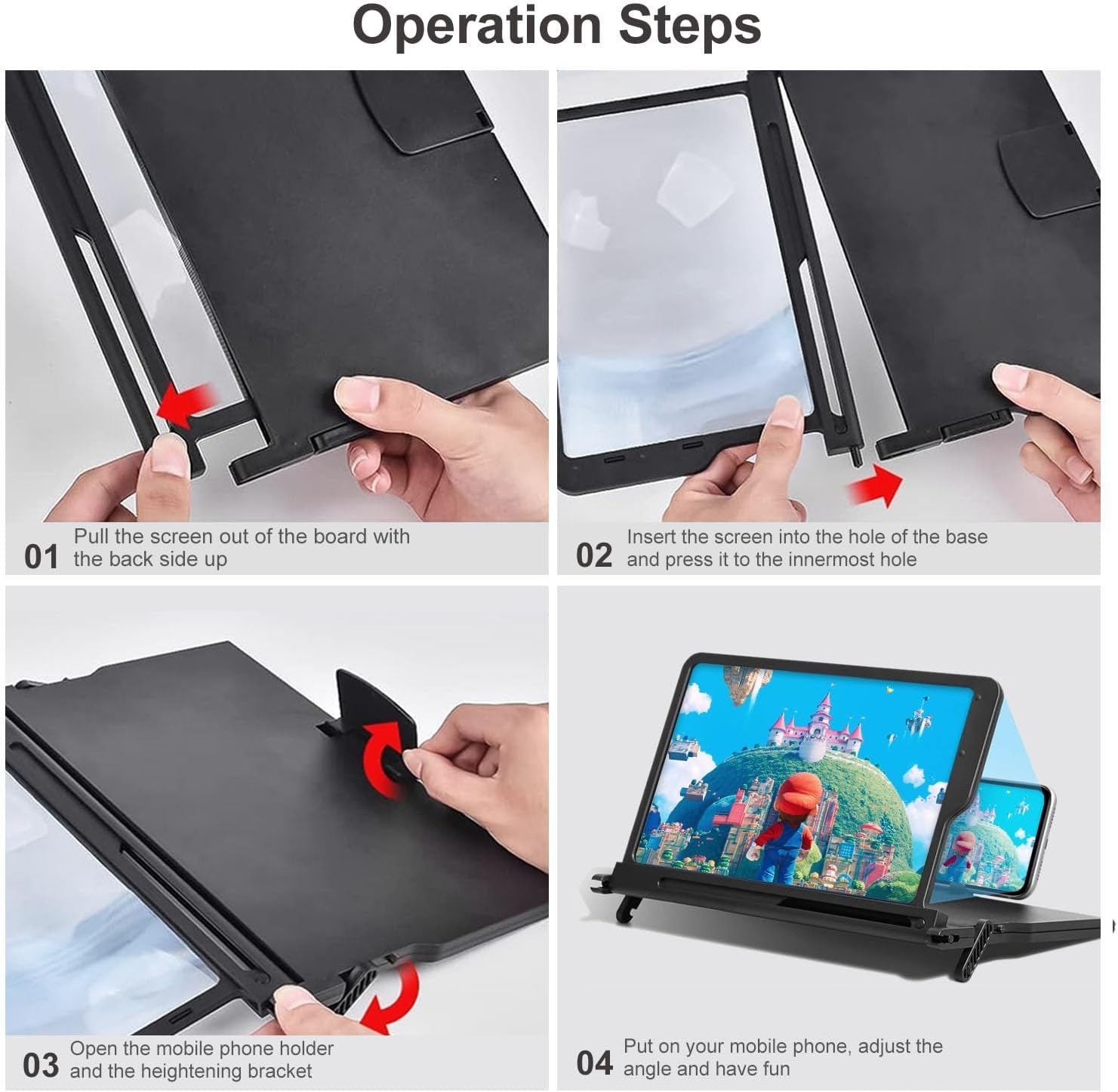12" Foldable Smartphone Screen Magnifier for Cell Phone, Portable 3D Hd Mobile Phones Video Amplifier with Vertical and Horizontal Magnifying Display for Smartphones, for Watching Movie Videos