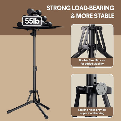 Projector Stand Adjustable Height 20" to 61", Foldable Projector Tripod Stand with Mouse Tray & Phone Holder, Portable Laptop Floor Stand for Office Home Stage Studio DJ Racks Podium Stand