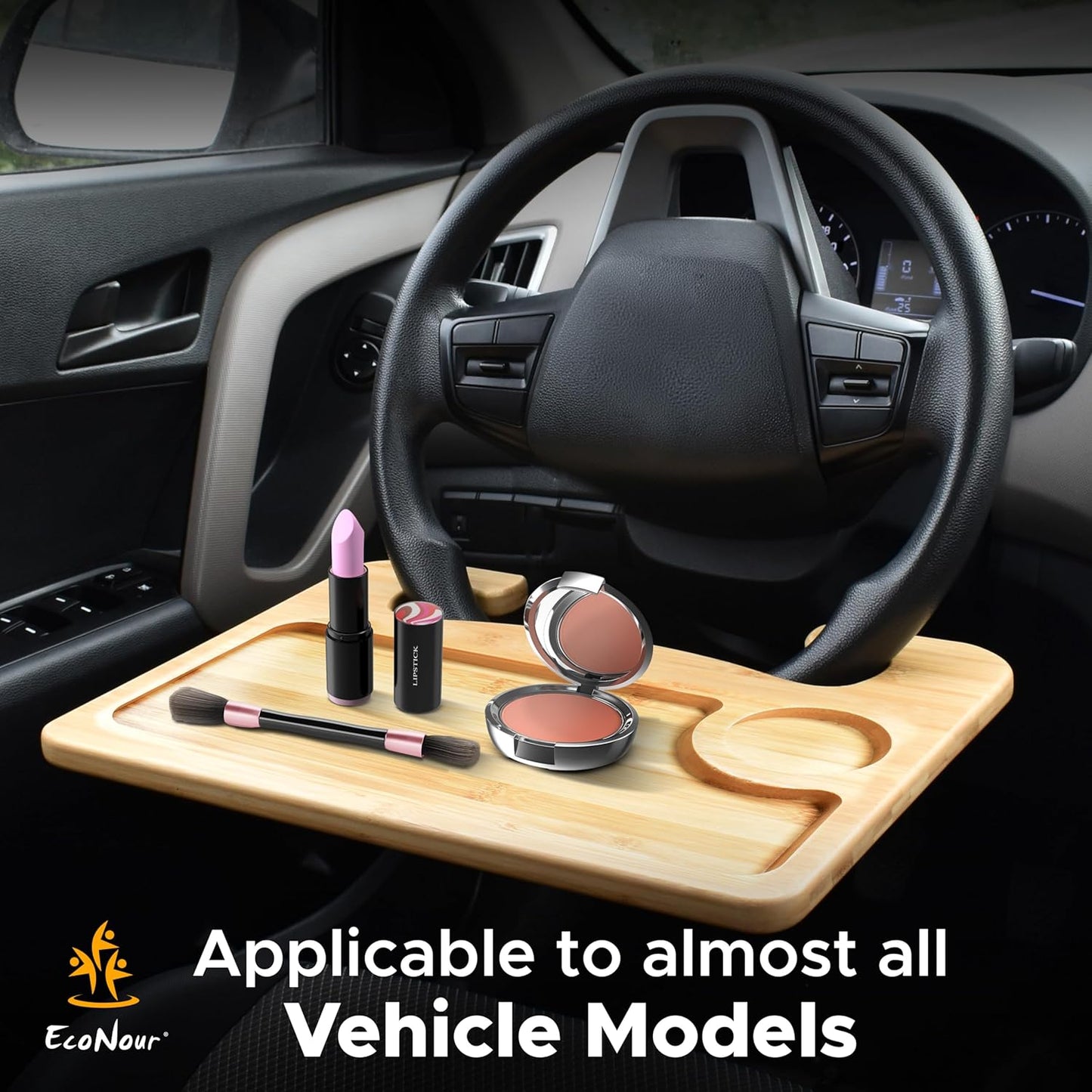 2 in 1 Car Steering Wheel Desk | Lap Desk for Convenient Working | Bamboo Trays for Eating | Interior Accessories for Truck Drivers | Lightweight Wooden Tray with Easy Storage