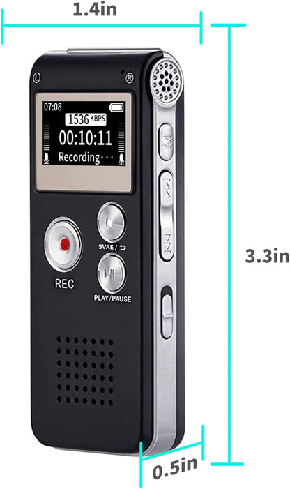 Digital Voice Recorder 16GB Voice Recorder with Playback for Lectures - USB Rechargeable Dictaphone Upgraded Small Tape Recorder Device