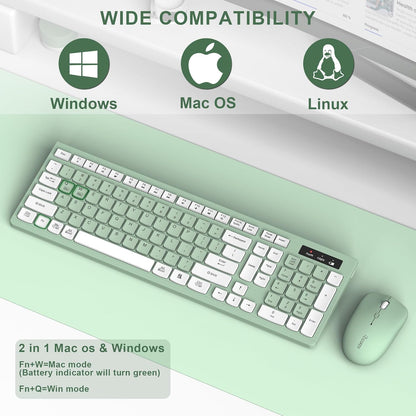 Wireless Keyboard and Mouse Combo, Full-Sized Wireless Keyboard and Adjustable DPI Mouse, 2.4Ghz USB Receiver, Silent Keyboard and Mouse for PC, Windows, MAC, Desktop, Laptop (Avocado Green)