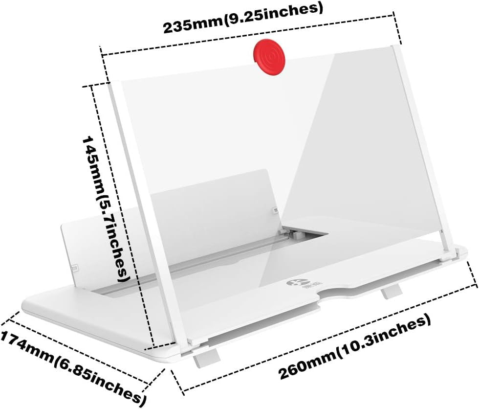3D Screen Magnifier Amplifier, HD Amplifier Projector for Movies, Videos and Games. Foldable Phone Stand with Screen Amplifier for All Smartphones (White)