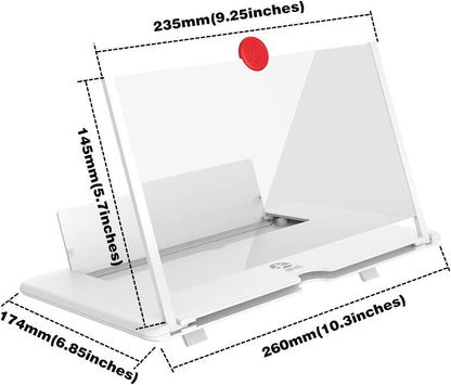 3D Screen Magnifier Amplifier, HD Amplifier Projector for Movies, Videos and Games. Foldable Phone Stand with Screen Amplifier for All Smartphones (White)