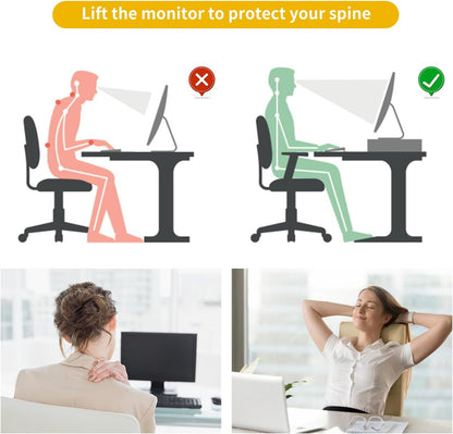 Monitor Stand Riser, Desk Organizer with Drawer and Pen Holder, 2-Tier Computer Stand, Office Desk Accessories, Office Organization (Wood)