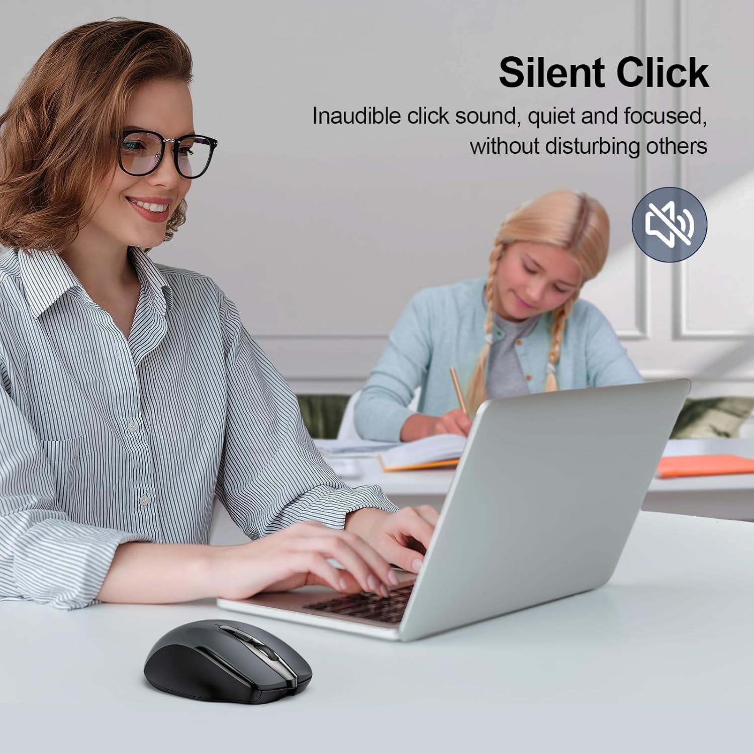 Wireless Mouse (BT5.0/3.0 & 2.4G) Rechargeable 4800 DPI Silent USB a & Bluetooth Mouse 6 Buttons, Wide Compatibility - Grey
