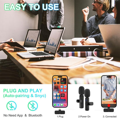 2 Pack Wireless Lavalier Microphone for Iphone, Professional Lapel Mics, Wireless Mic Plug-Play, Lapel Microphone for Video Recording Interview Vlog Youtube Tiktok(For Iphone 14 and Below)