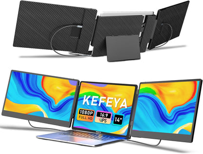 Laptop Screen Extender, 14" FHD 1080P Triple Portable Monitor for Laptop 13-17", Laptop Monitor Extender for Windows/Mac/Chrome/Ps5,Plug N Play