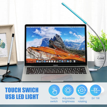 2 Pieces USB LED Light for Laptop Keyboard Light Gooseneck Computer Lamp Flexible Stick Dimmable LED Lamp Touch Switch for Reading Book(Black, Blue)
