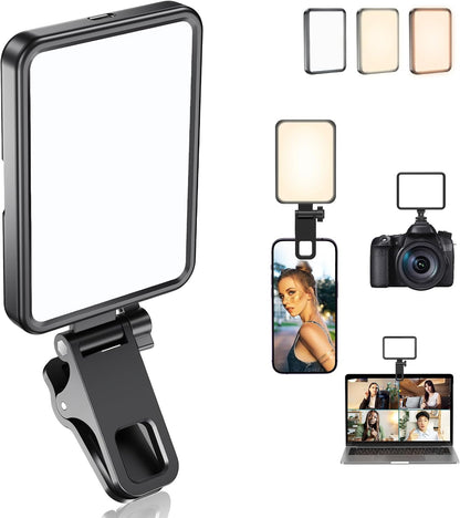 Rechargeable Soft Selfie Light for Phone, Camera, Laptop, 4-14H Battery Portable LED Light for Pictures, Phone Light Clip for Selfie, Vlog, Tiktok, Makeup, Video Conference Black