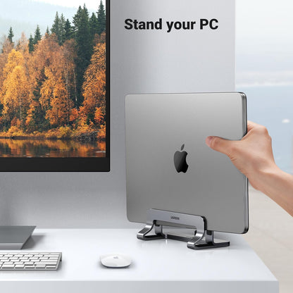 Vertical Laptop Stand Holder for Desk Compatible with Macbook Pro, Macbook Air Stand Vertical Aluminum Adjustable for up to 17.3 Inch Gaming Laptop, Gray