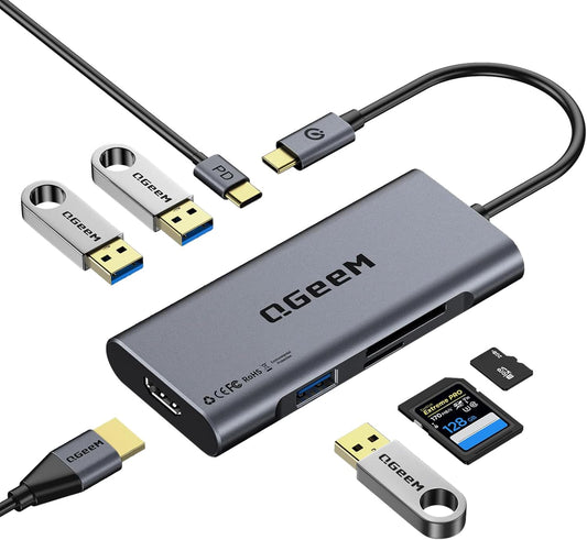 USB C Hub,  USB C 4K HDMI Adapter,7 in 1 USB C Dongle with 100W PD,USB 3.0, Card Reader, Compatible for Macbook Iphone 15/16 Ipad Pro Max,Chromebook Laptop USB C Dock-Classic Grey