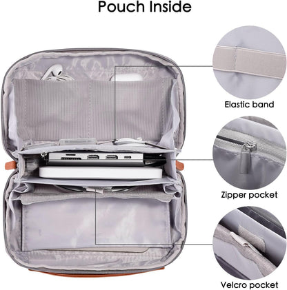 Electronics Organizer Travel Pouch - Perfect Accessory Bag for Electronics, Macbook Charger & Cords, Cables, Hard Drive (Light Grey-Brown)