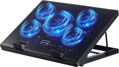 Laptop Cooling Pad, Laptop Cooler with 5 Quiet Fans for 12"-17" Computer PC Notebook Gaming Laptop Fan, Height Adjustable Laptop Cooling Stand Laptop Accessories, Blue