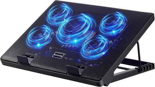Laptop Cooling Pad, Laptop Cooler with 5 Quiet Fans for 12"-17" Computer PC Notebook Gaming Laptop Fan, Height Adjustable Laptop Cooling Stand Laptop Accessories, Blue