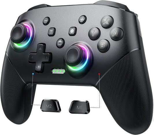 Controller Wireless, Pro Controllers Compatible with Lite/Oled/Android/Ios/Pc, One-Key Pairing Gamepad with 9-Color RGB Leds 1000Mah Battery 6-Axis Motion Wake up Function
