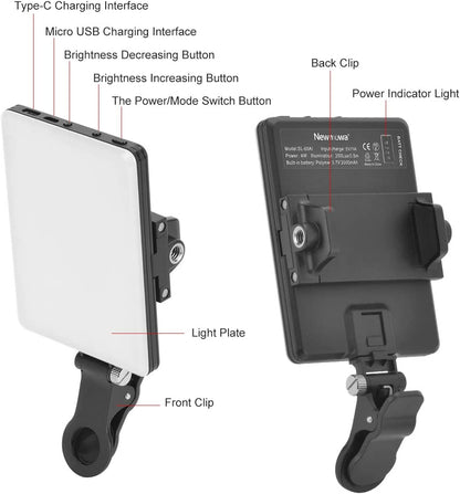 60 LED High Power Rechargeable Clip Fill Video Conference Light with Front & Back Clip, Adjusted 3 Light Modes for Phone, Iphone, Android, Ipad, Laptop, for Makeup, Tiktok, Selfie, Vlog
