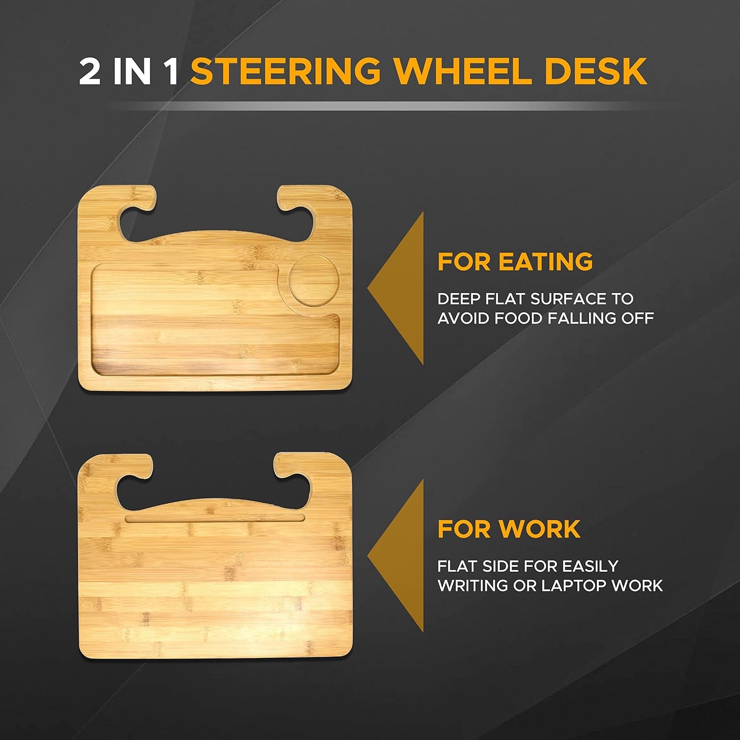 2 in 1 Car Steering Wheel Desk | Lap Desk for Convenient Working | Bamboo Trays for Eating | Interior Accessories for Truck Drivers | Lightweight Wooden Tray with Easy Storage