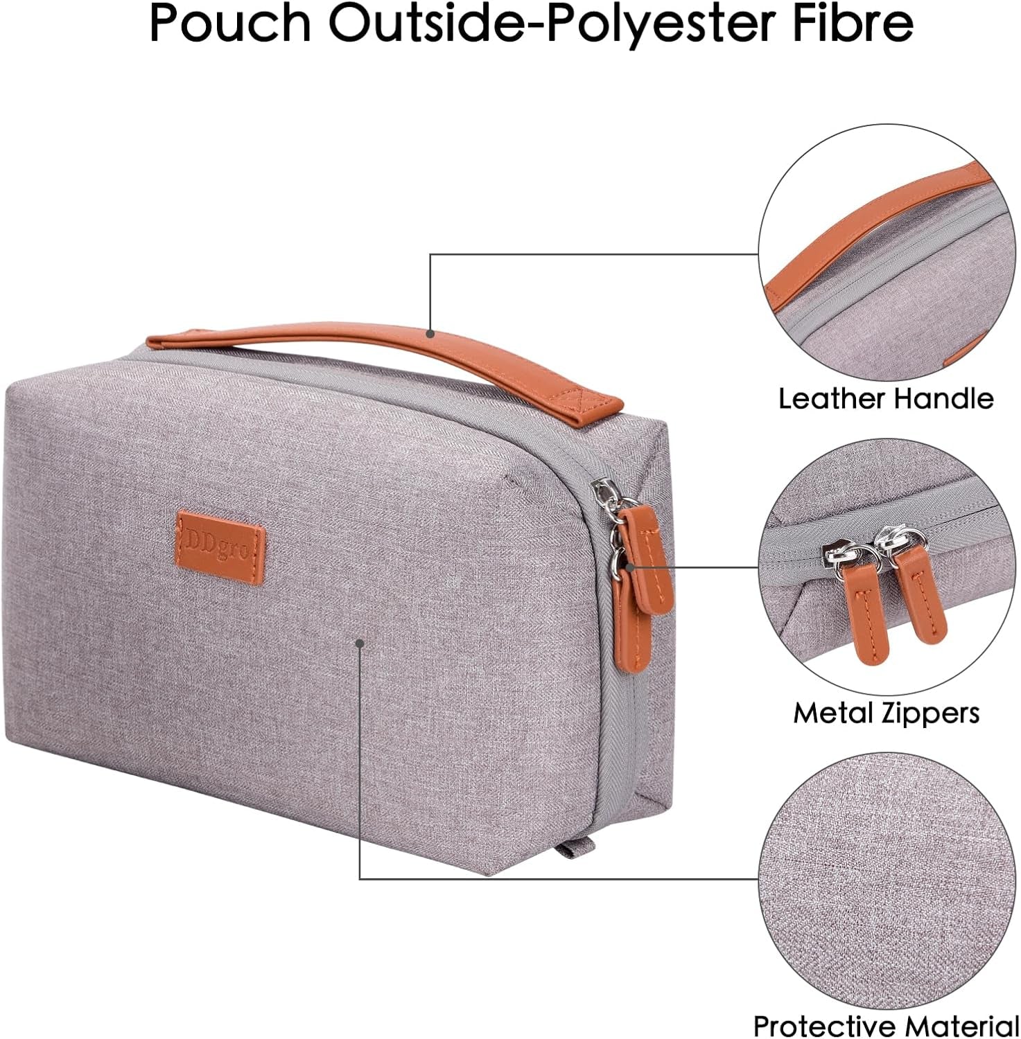 Electronics Organizer Travel Pouch - Perfect Accessory Bag for Electronics, Macbook Charger & Cords, Cables, Hard Drive (Light Grey-Brown)