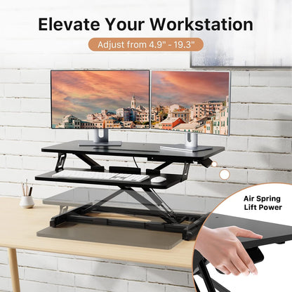 Standing Desk Converter, 32" Wide Height Adjustable Sit Stand up Desk Riser with Keyboard Tray, Desktop Workstation Riser for Home Office Computer Laptop, Particle Board, Black