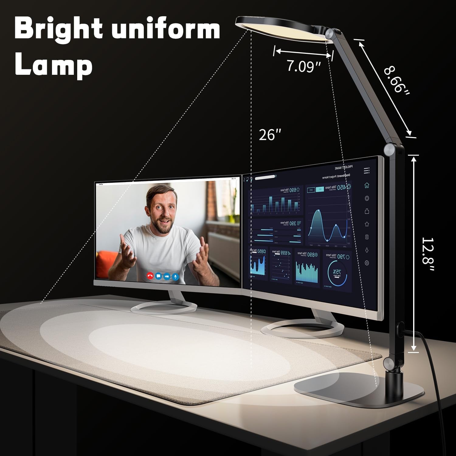 LED Desk Lamp for Home Office, Desk Light for Video Call, 3 Color Temperature 10 Brightness Computer Light, Dimmable Led Desk Light with Memory & Timer Func, Metal Swing Arm Architect Desk Lamp