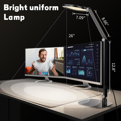 LED Desk Lamp for Home Office, Desk Light for Video Call, 3 Color Temperature 10 Brightness Computer Light, Dimmable Led Desk Light with Memory & Timer Func, Metal Swing Arm Architect Desk Lamp