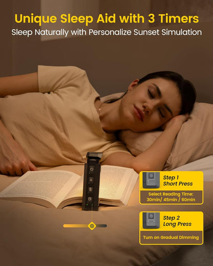 Extendable Book Lights for Reading at Night, 5 Enhanced Brightness & 3 Colors with Sleep Aid & Timers, Clip on USB Rechargeable Reading Light for Books in Bed, Ideal Book Lovers Gifts