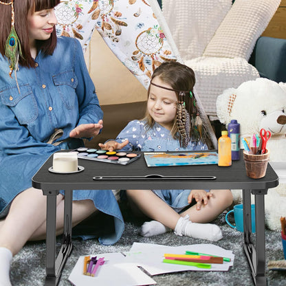 Portable Foldable Lap Desk with Storage Drawer and Cup Holder - Laptop Bed Stand Tray Table for Eating, Reading and Working