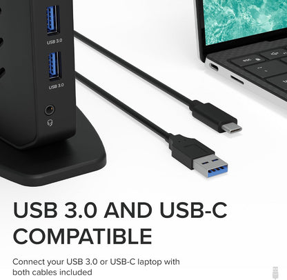 USB 3.0 and USB-C Universal Laptop Docking Station with 2 HDMI Ports for Windows, Mac, and Chromeos (Gigabit Ethernet, Audio)