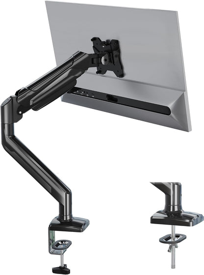 Single Monitor Desk Mount, 13 to 34 Inch Gas Spring Monitor Arm, Adjustable Stand, VESA Mount with Clamp and Grommet Base, Fits 6.6 to 19.8Lbs LCD Computer Monitors, Cable Management, Black