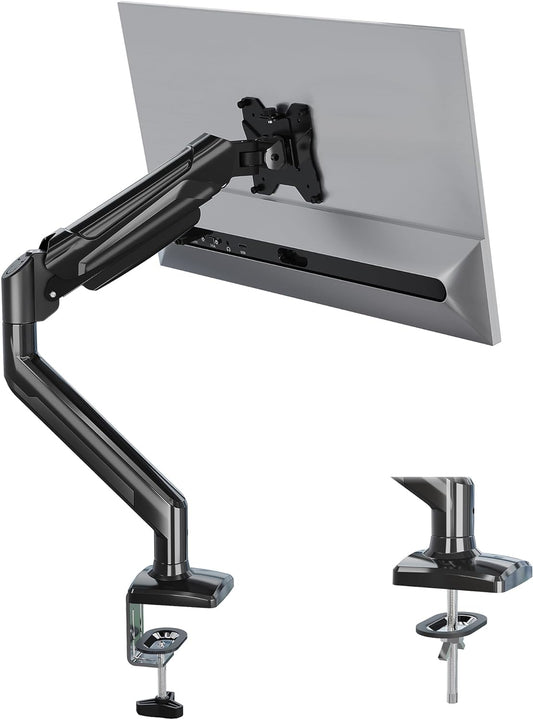 Single Monitor Desk Mount, 13 to 34 Inch Gas Spring Monitor Arm, Adjustable Stand, VESA Mount with Clamp and Grommet Base, Fits 6.6 to 19.8Lbs LCD Computer Monitors, Cable Management, Black