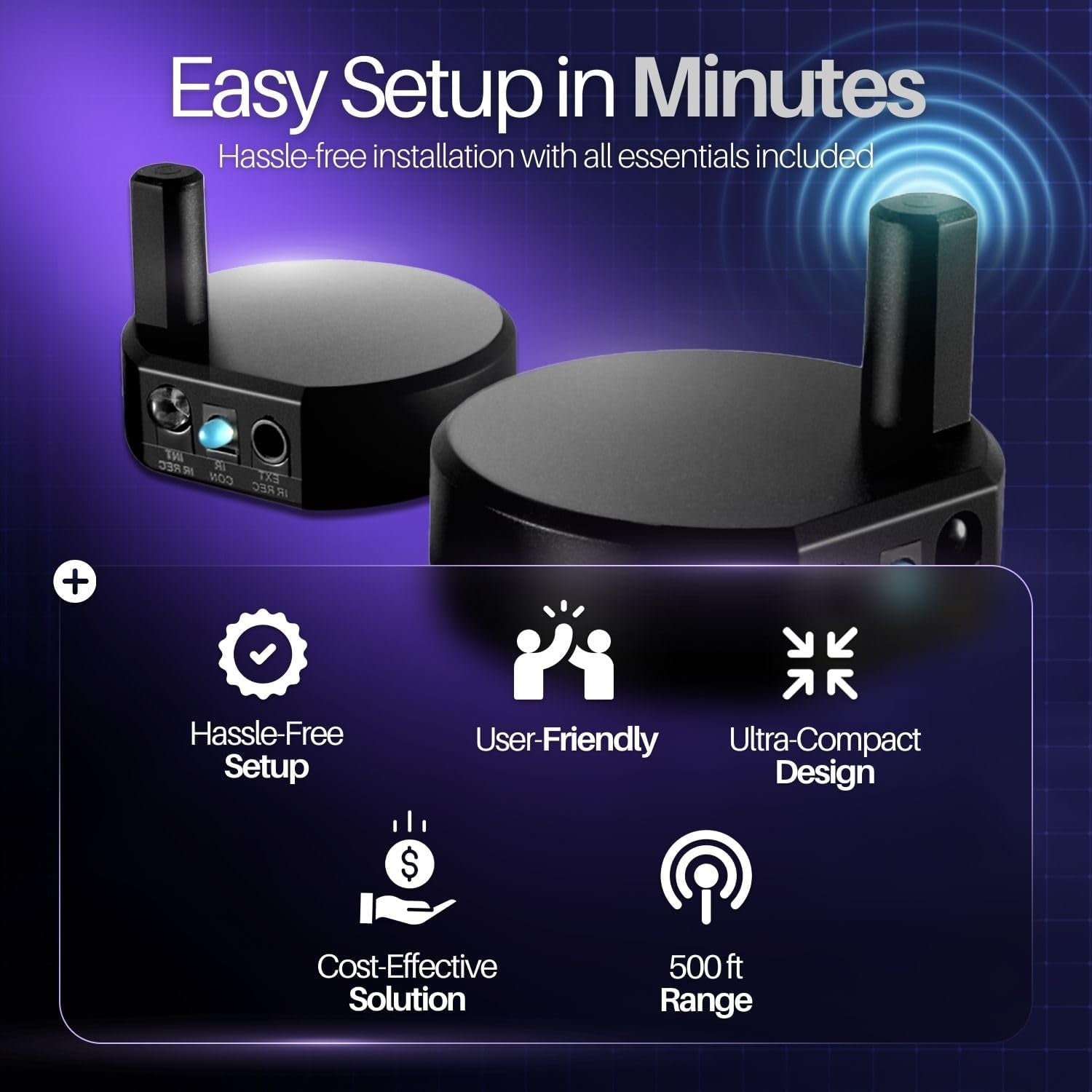 TNP Wireless IR Repeater Kit - Universal Remote Control Infrared Transmitter and Receiver with Head Eye IR Blaster Kit Emitter Booster Cable for Remote Control of TV, Cable Box, CD DVD Blu-Ray Player