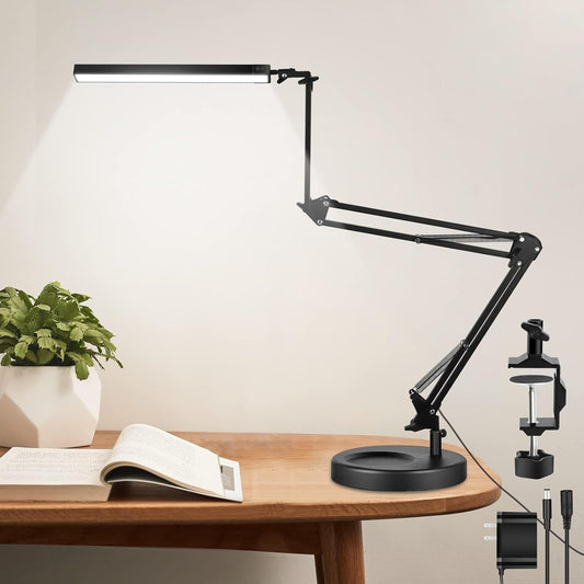 NOEVS 2-In-1 LED Desk Lamp with Clamp and Base, 50.7" Adjustable Swing Arm, Memory Function for Home Office, Workbench, Reading, Craft, Drafting