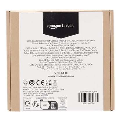 5-Pack RJ45 Cat 6 Ethernet Patch Cable, 10Gpbs High-Speed Cable, Gold-Plated, Snagless, 5 Foot, Multicolor