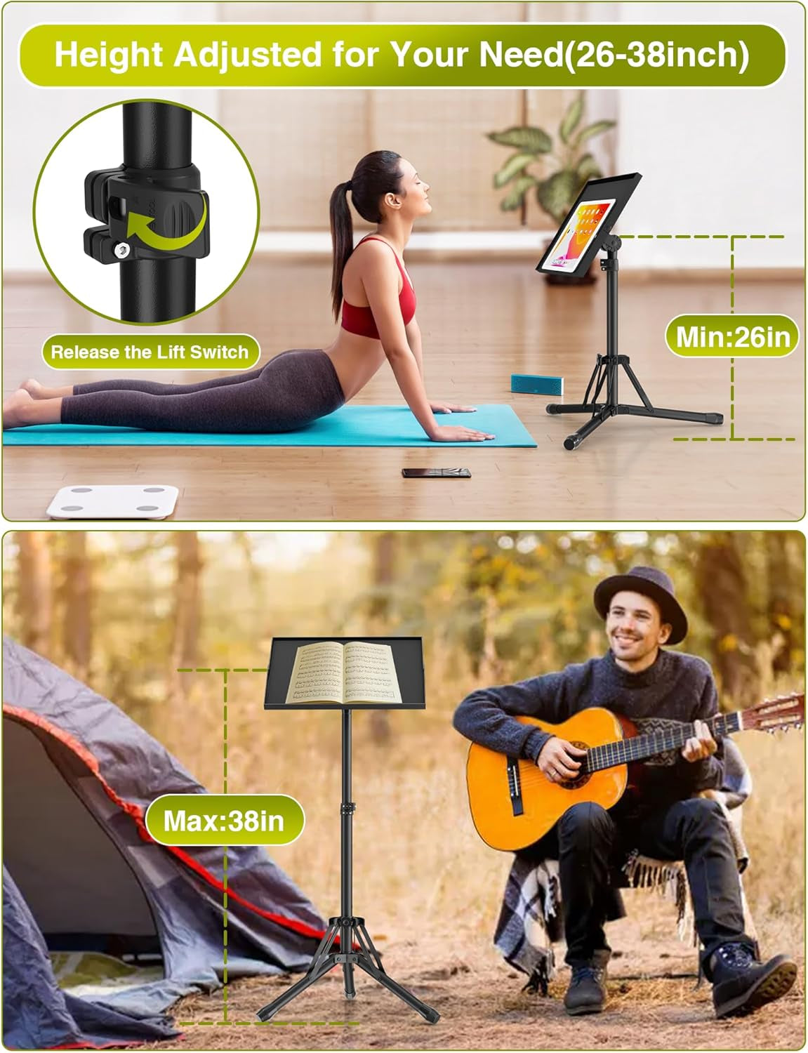 Projector Stand Tripod Adjustable from 26" to 38", Foldable Laptop Floor Stand with Lift Switch, Tripod for Projector with Carry Bag,Portable Podium Stand for Office, Home,Stage, Studio, Dj Racks