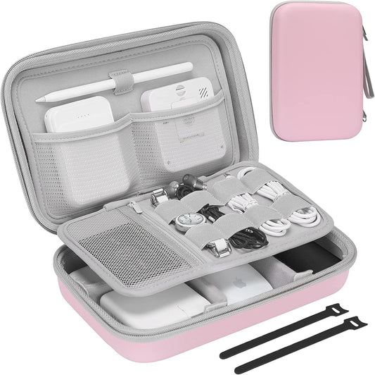 Hard Travel Electronic Organizer Case for Macbook Power Adapter Chargers Cables Power Bank Apple Magic Mouse Apple Pencil USB Flash Disk SD Card Small Portable Accessories Bag -L, Rosegold