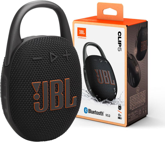 Clip 5 - Ultra-Portable, Waterproof & Dustproof Bluetooth Speaker, Big Pro Sound with Punchy Bass, Integrated Carabiner, up to 12 Hours of Play, Made in Part with Recycled Materials (Black)
