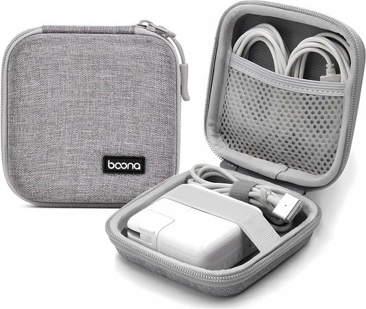 Charger Case for Macbook, 4.4"X4.4" Small Charger Organizer, Portable Pouch Travel Storage for Laptop Accessories, Waterproof for Magic Mouse, Power Bank,Charging Cords(Grey-Oxford)