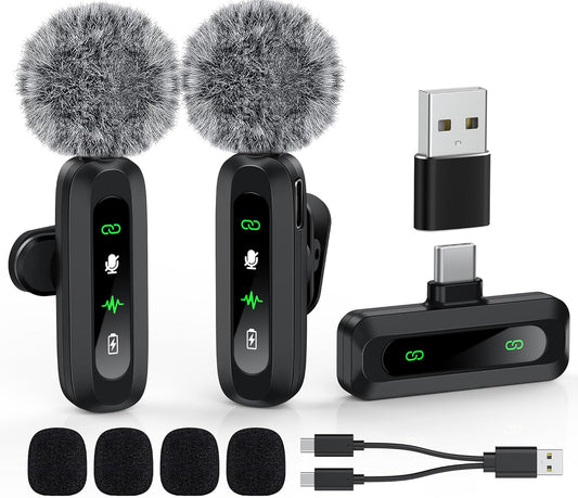USB C Lavalier Microphone Wireless Mini Mic for Type-C Android Phone/Tablet/Pc Video Recording Clip-On Mics with Rotatable Clip&Denoise Recording, Ideal for Vlog Tiktok Youtube Podcast Content Creator