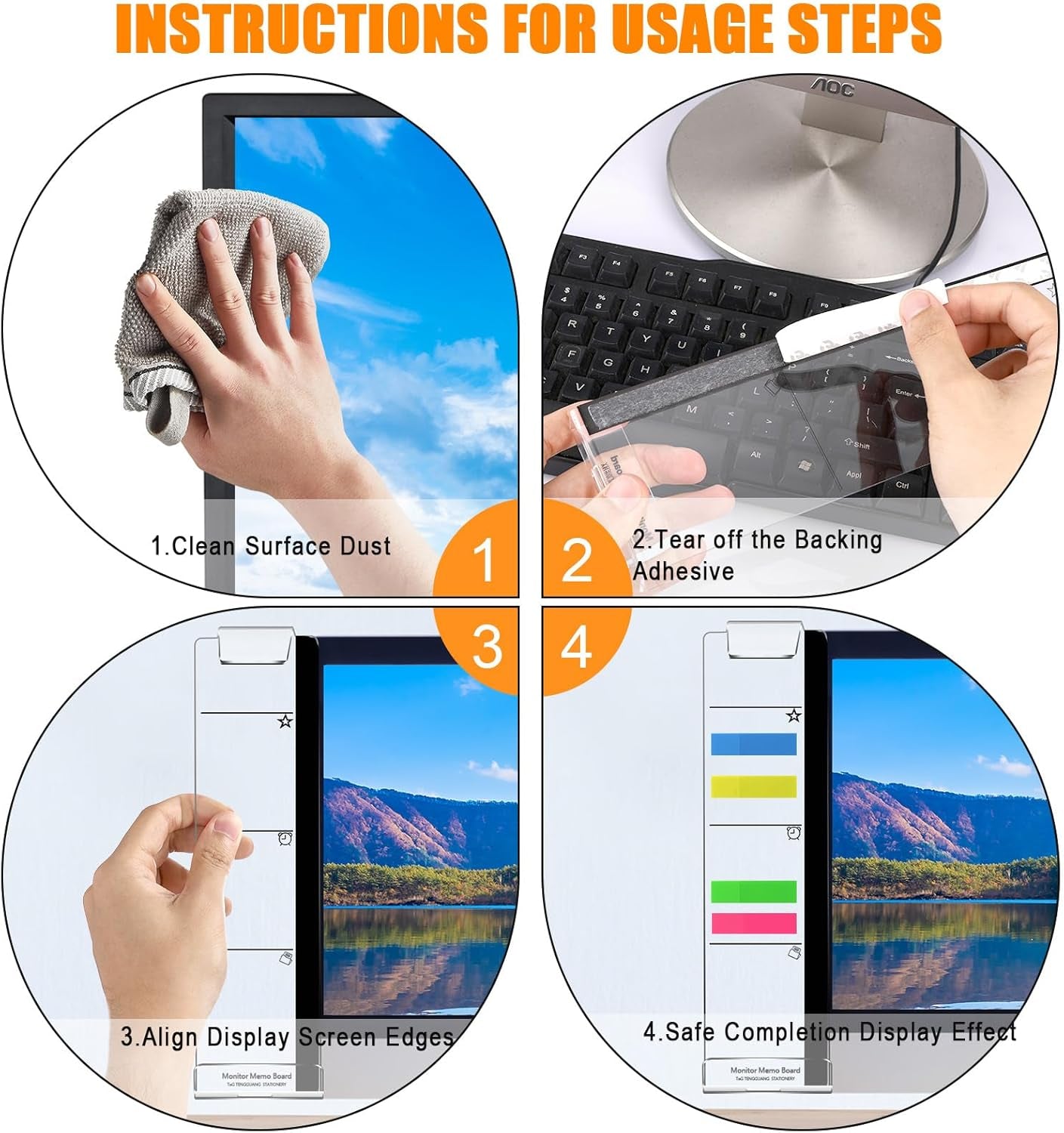 Monitor Memo Board, Multifunction 2Pcs Office Desk Accessories Sticky Note Holder, Acrylic Computer Screen Message Memo Board, Desk Accessories with Random Sticky Notes Office Decor Supplies