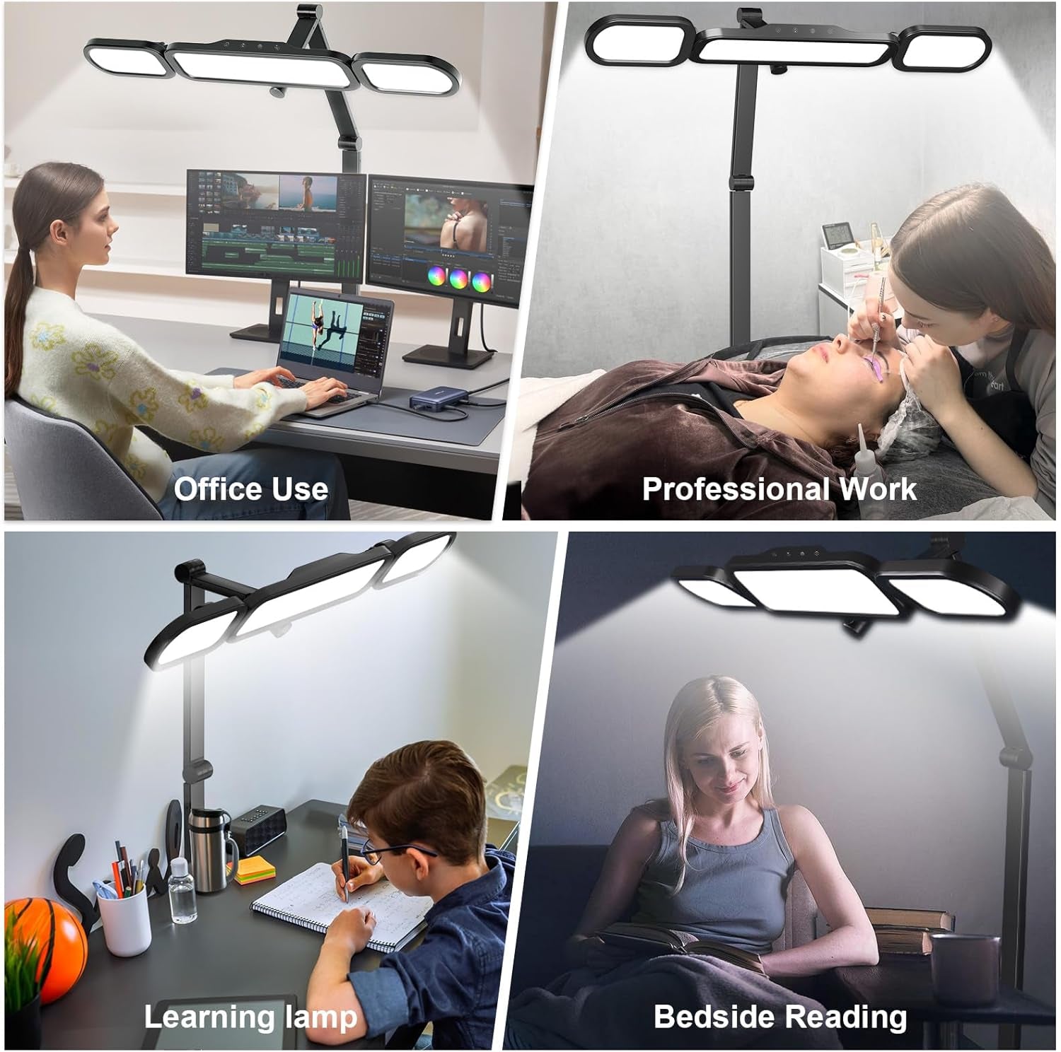 LED Desk Lamp with Clamp,Adjustable Swing Arm Desk Lamps for Home Office,Dimmable Tempering Eye Care Desk Light Bright Modern Led Table Lamp for Nail Tech Architect,Flexible Tall Task Table Light