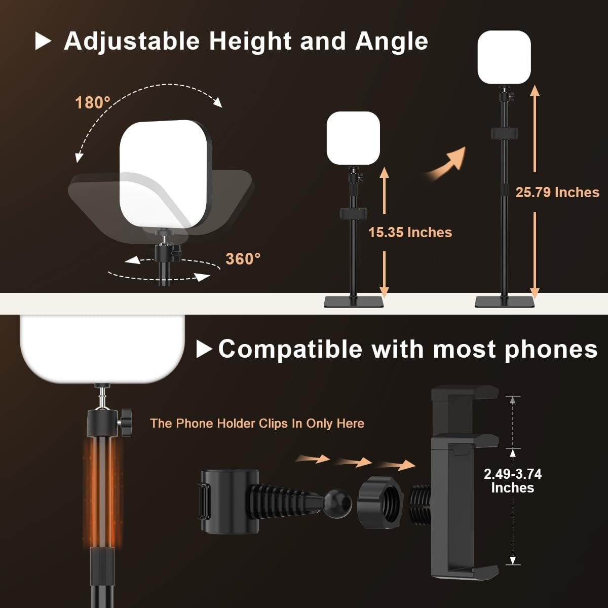 Desk Lamp, 180 LED Video Conferencing Light with Phone Holder [3 Color & 10 Brightness] 360° Adjustable and Retractable USB Lamp with Adapter for Reading, Home Office, Online Meeting, Live Streaming