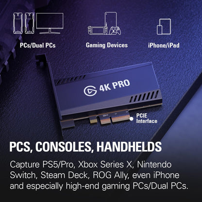 4K Pro, Internal Capture Card: 8K60 Passthrough/4K60 HDR10 with Ultra-Low Latency on Ps5/Pro, Xbox Series X/S, OBS and More, for Streaming & Recording, Works with Windows PC and Dual PC Setups
