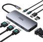 USB C Docking Station Dual HDMI Monitor Adapter, Selore USB C Hub 3 Monitors Adapter with Dual HDMI, Displayport, VGA, 100W PD Charging, 3USB 2.0 Ports Adapter for Dell XPS, HP, Lenovo, Etc