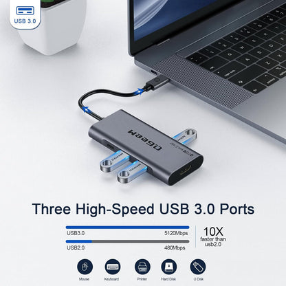 USB C Hub,  USB C 4K HDMI Adapter,7 in 1 USB C Dongle with 100W PD,USB 3.0, Card Reader, Compatible for Macbook Iphone 15/16 Ipad Pro Max,Chromebook Laptop USB C Dock-Classic Grey
