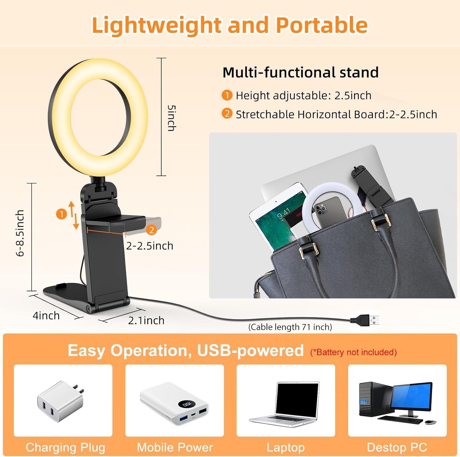 Ring Light for Laptop Desk Clip On,Small Computer Video Conference Lighting with Stand for Phone/Webcam/Monitor,5" Portable Mini LED Selfie Light Desktop for Zoom Meeting/Video Call/Recording