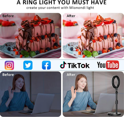 Desk Ring Light with Telescopic Stand, Travel Desktop Hola Light for Phone Selfie Laptop Zoom Video Calls Makeup Tiktok Reels Live Streaming